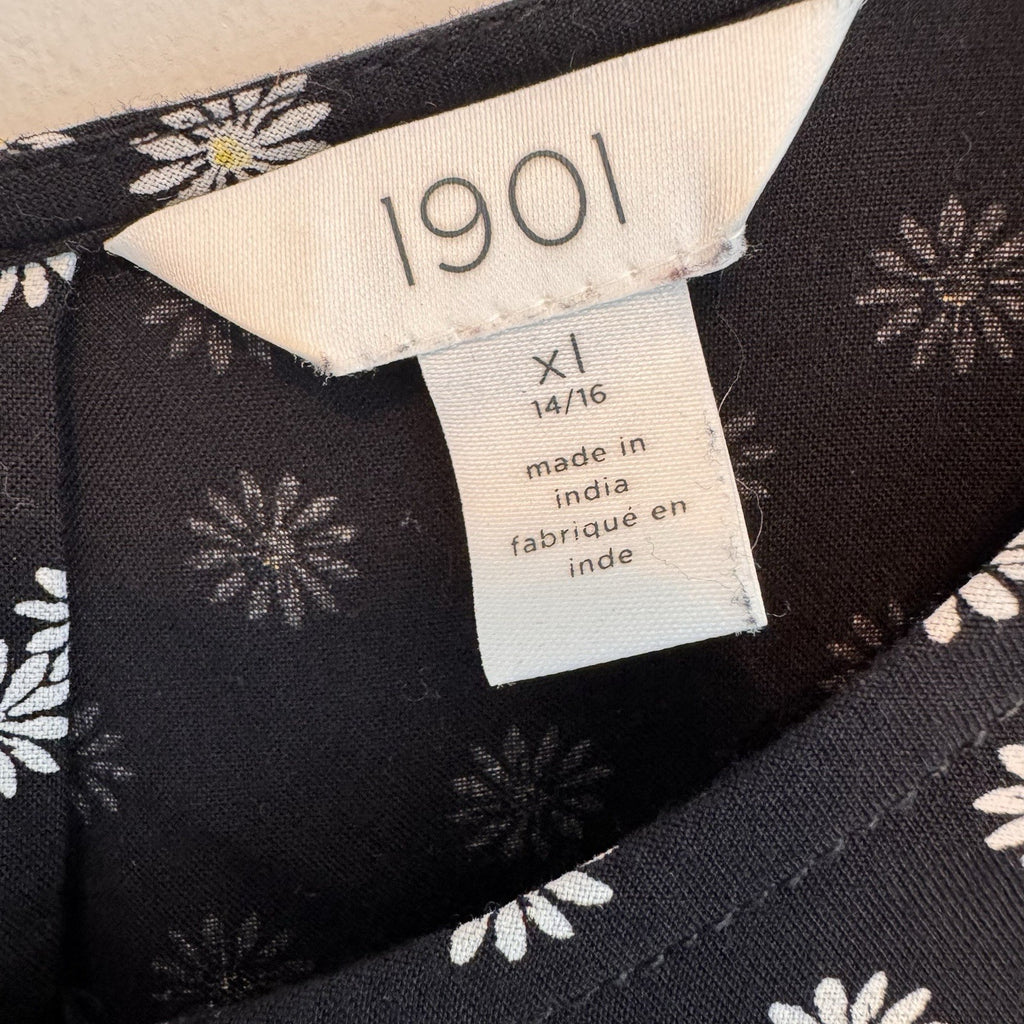 1901 Nordstrom Big Girls XL 14/16 Black White Daisy Look Back Jumpsuit Wide Leg