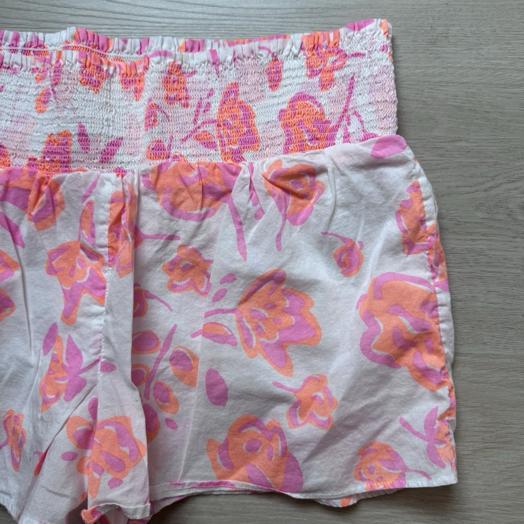 Vineyard Vines Floral Shorts Pink Orange Smocked Waist Cotton Women Small