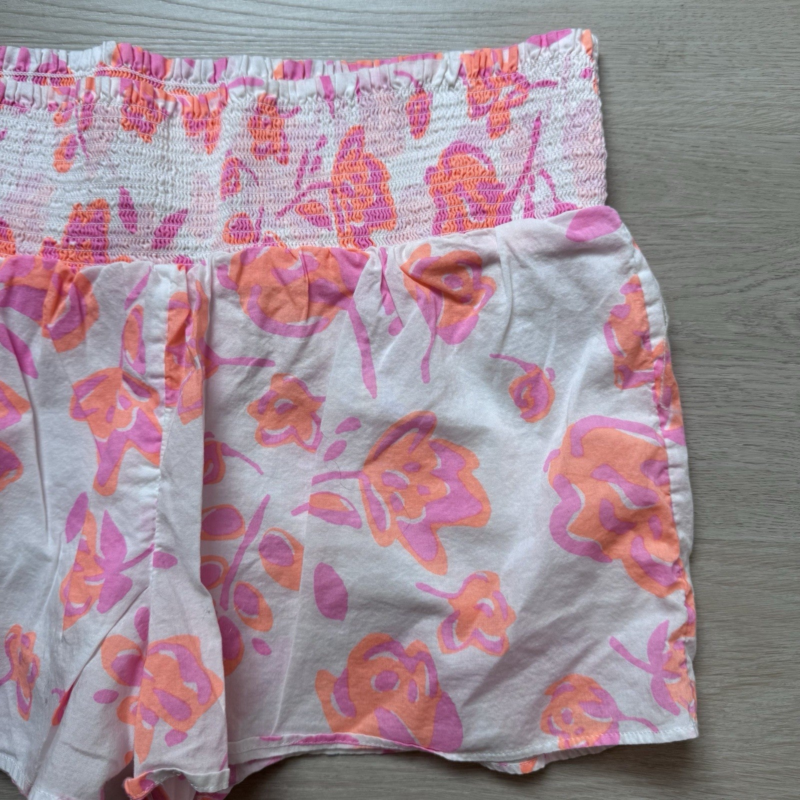 Vineyard Vines Floral Shorts Pink Orange Smocked Waist Cotton Women Small