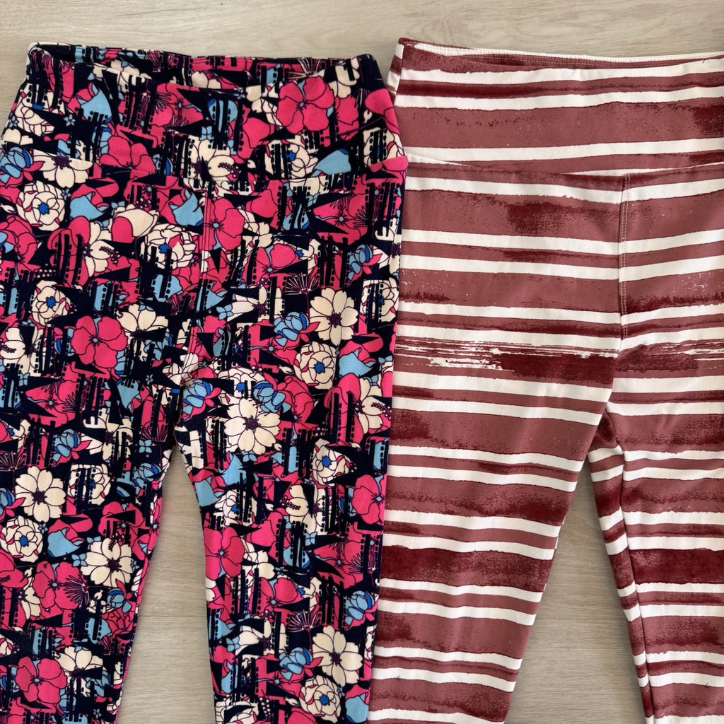 LuLaRoe Leggings Lot of 3 OS Floral Stripe Teal Buttery Soft Women’s