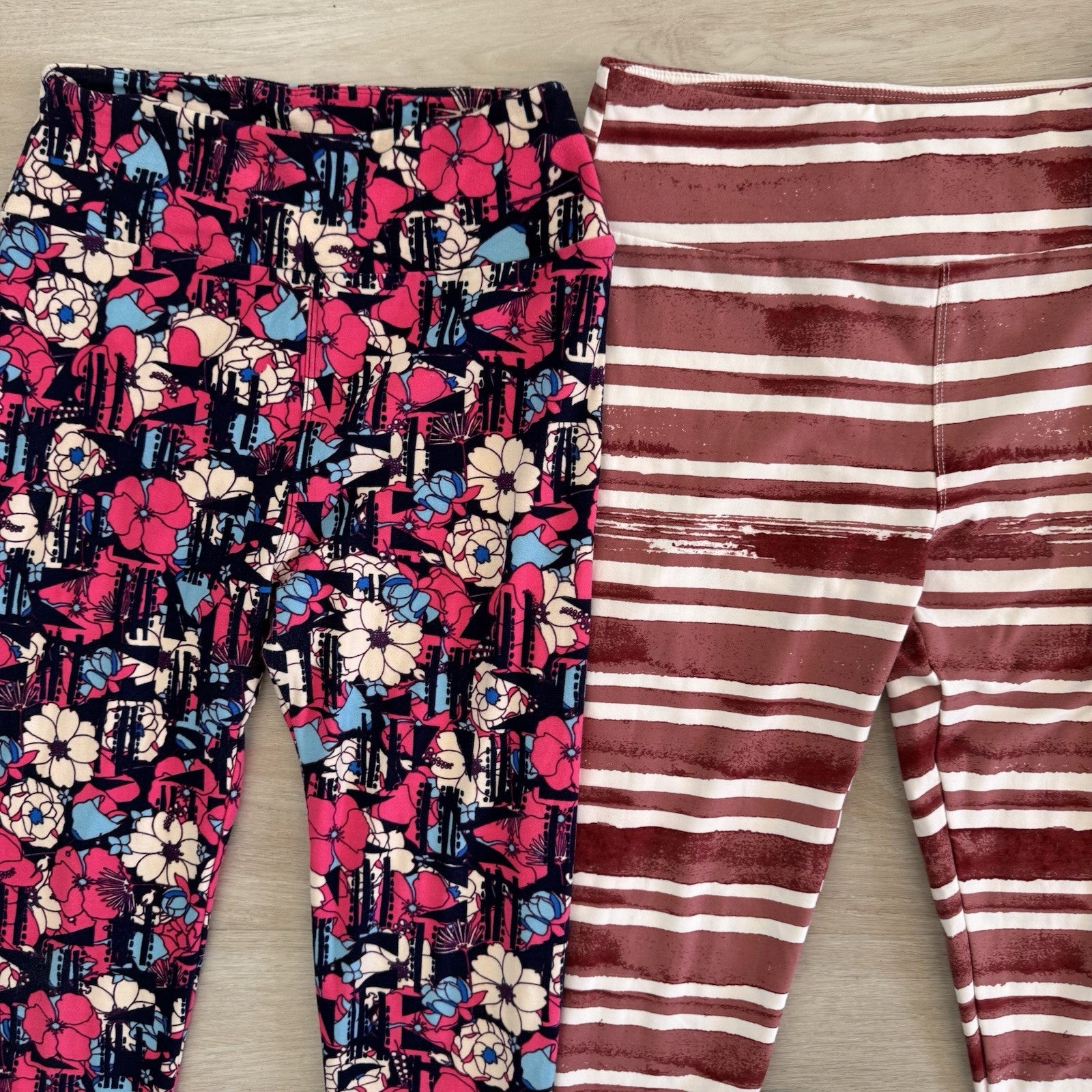 LuLaRoe Leggings Lot of 3 OS Floral Stripe Teal Buttery Soft Women’s