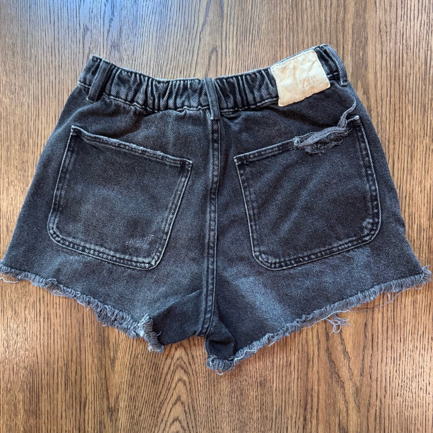 ZARA Kids Black Distressed Denim Shorts 13-14 Years Button Fly Frayed Hem