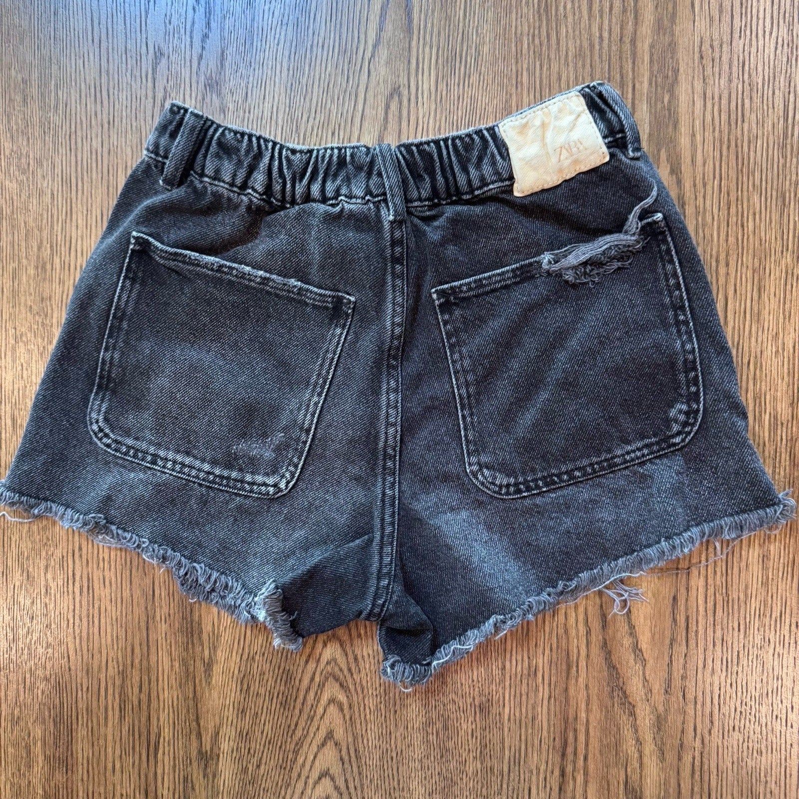 ZARA Kids Black Distressed Denim Shorts 13-14 Years Button Fly Frayed Hem