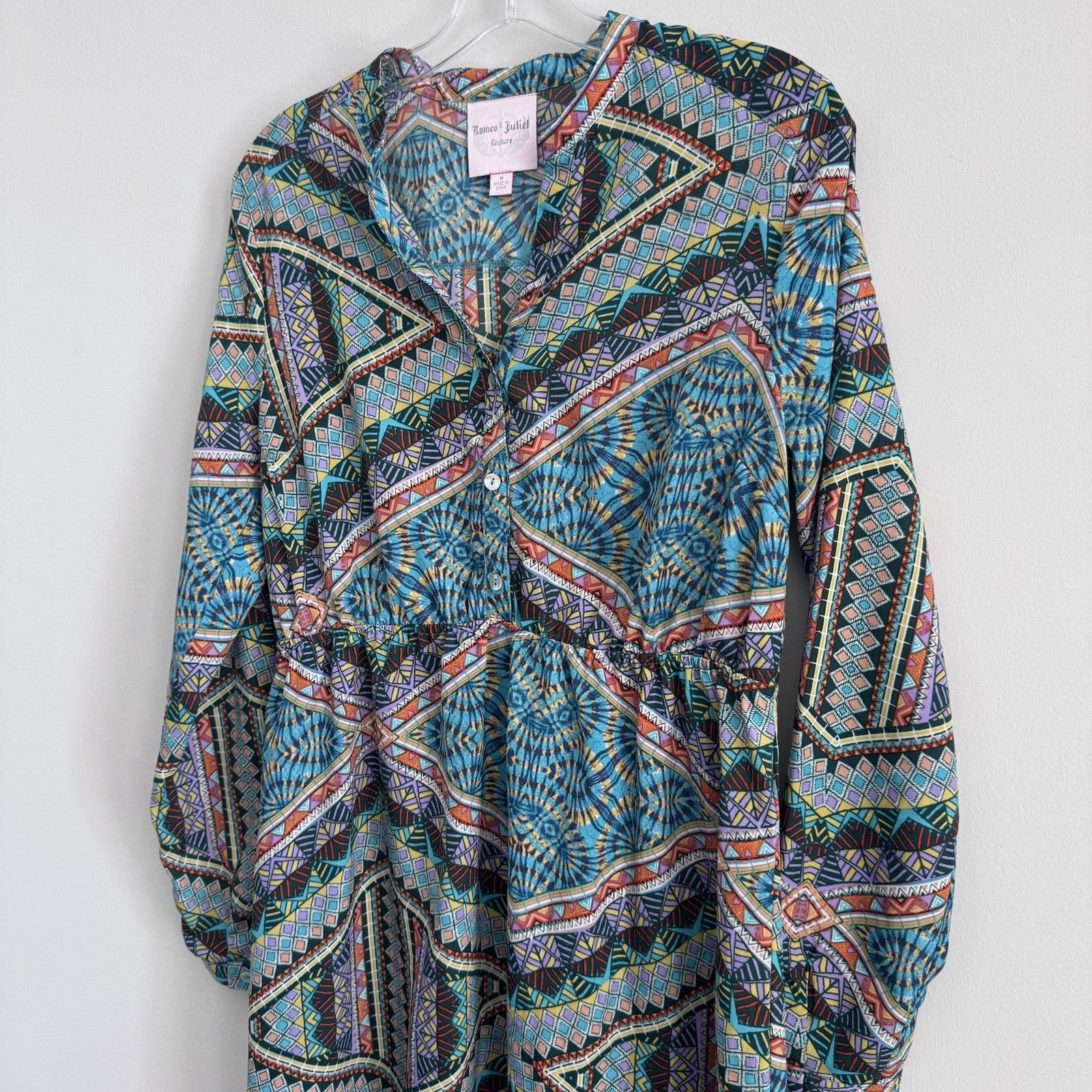 Romeo & Juliet Couture Boho Geometric Shirt Dress Size M