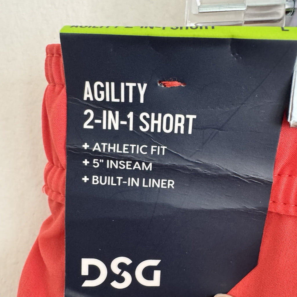 DSG Men's 2-in-1 Agility Shorts Red Sun Large Athletic Gym Workout Running NEW 
