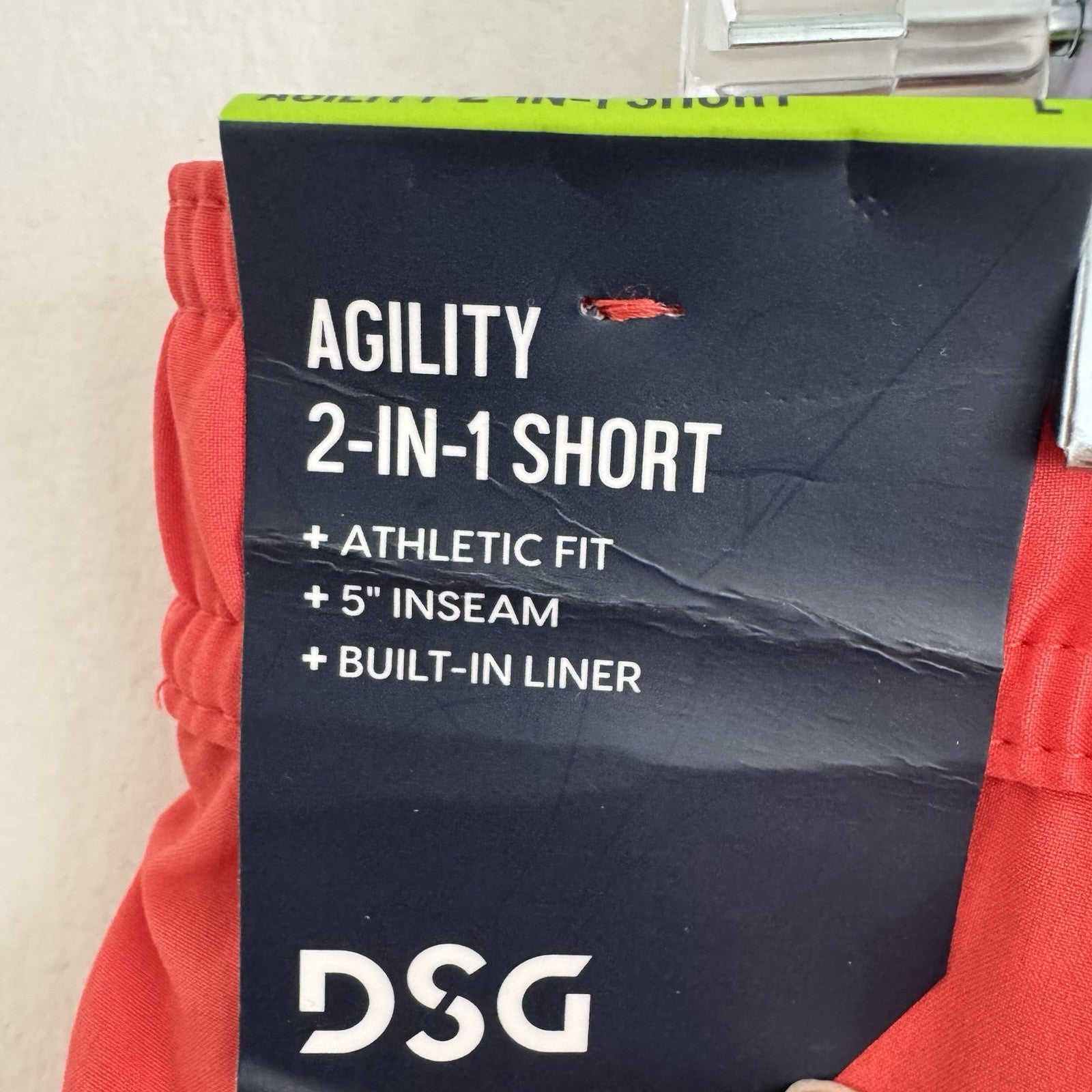 DSG Men's 2-in-1 Agility Shorts Red Sun Large Athletic Gym Workout Running NEW 