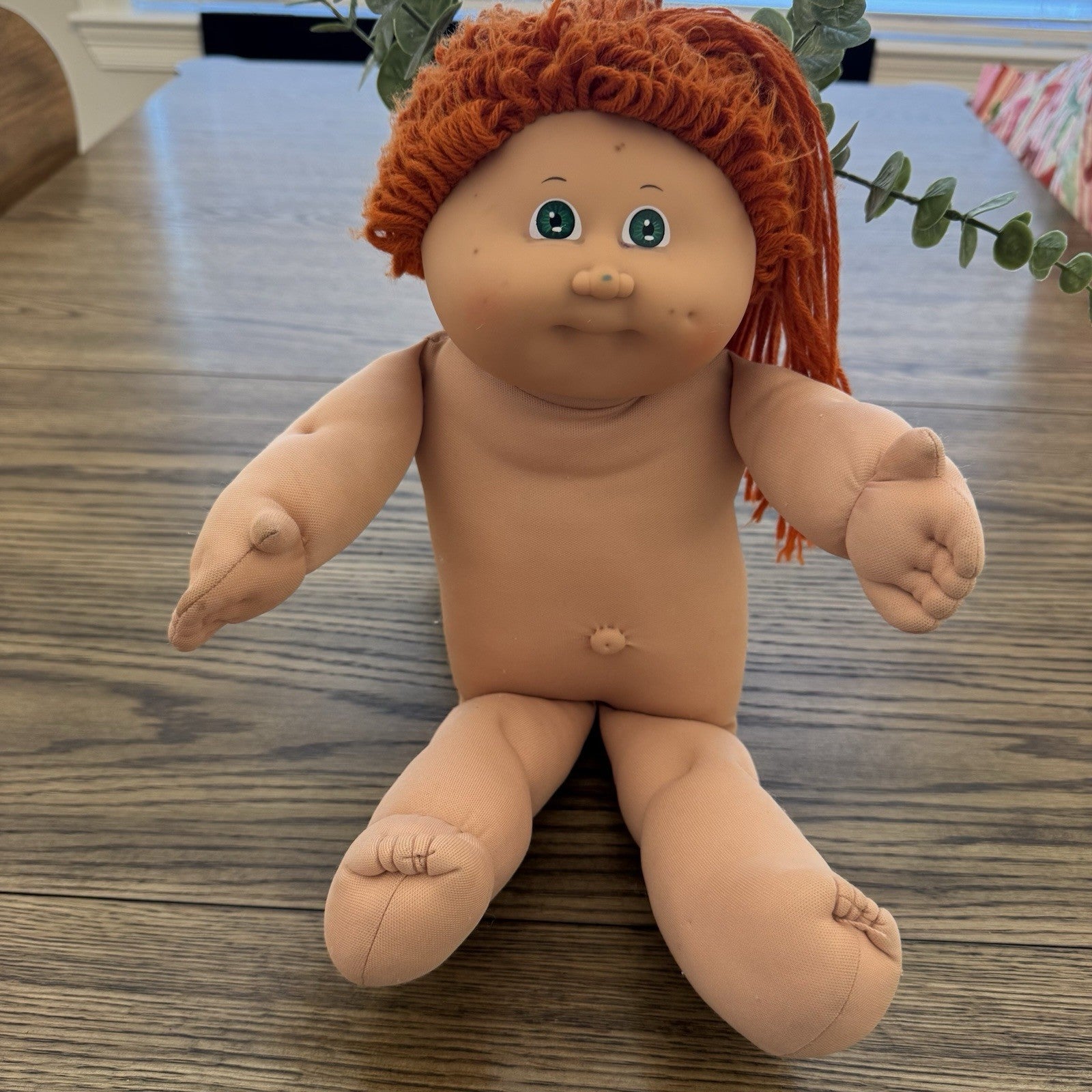 Vintage Cabbage Patch Doll Red Hair Green Eyes Crotchet Dress