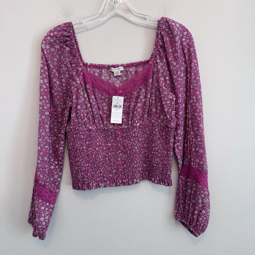American Eagle Floral Smocked Crop Top Pink Cottagecore Boho S NWT Womens