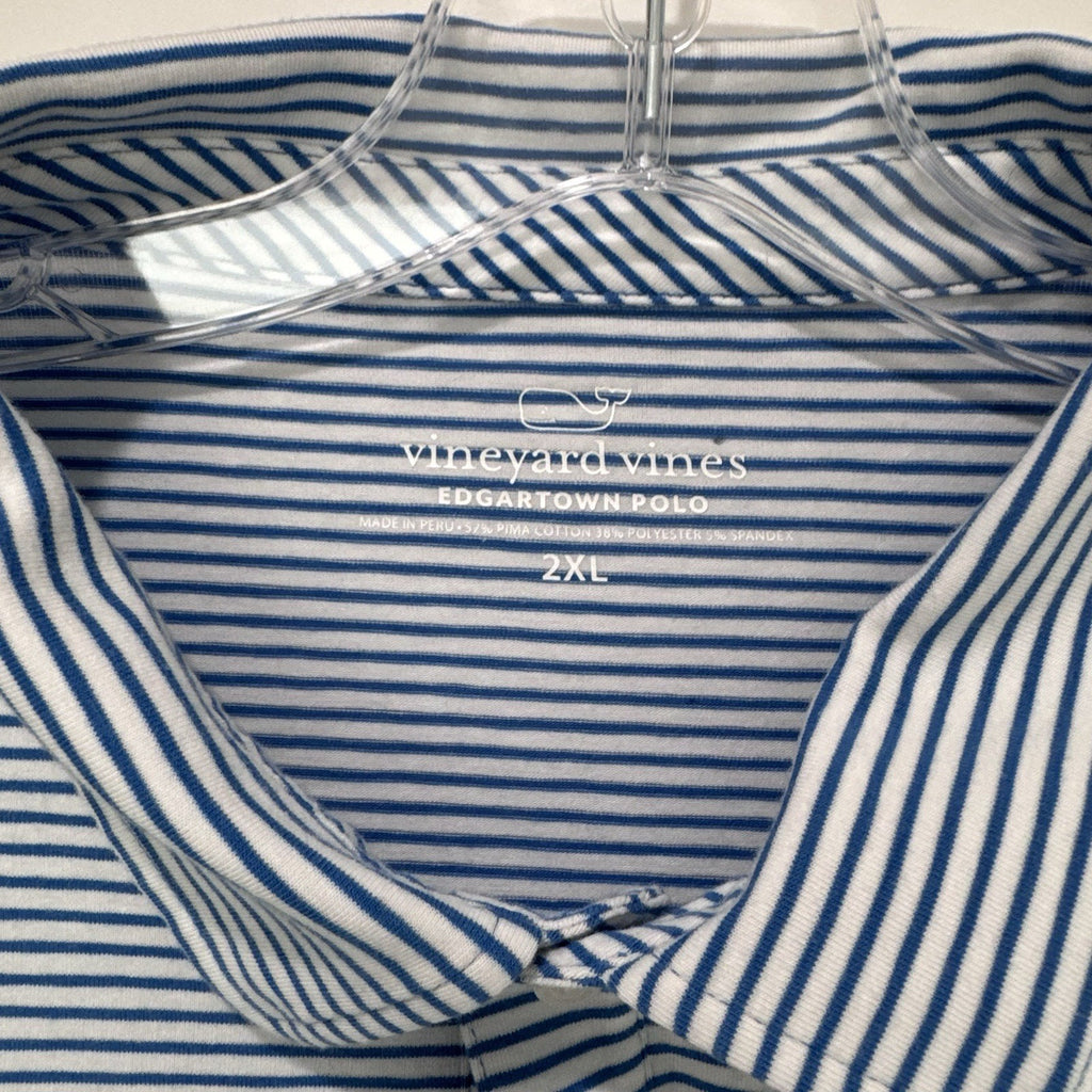 Vineyard Vines Edgartown Polo 2XL Blue White Striped Pima Cotton Stretch Shirt