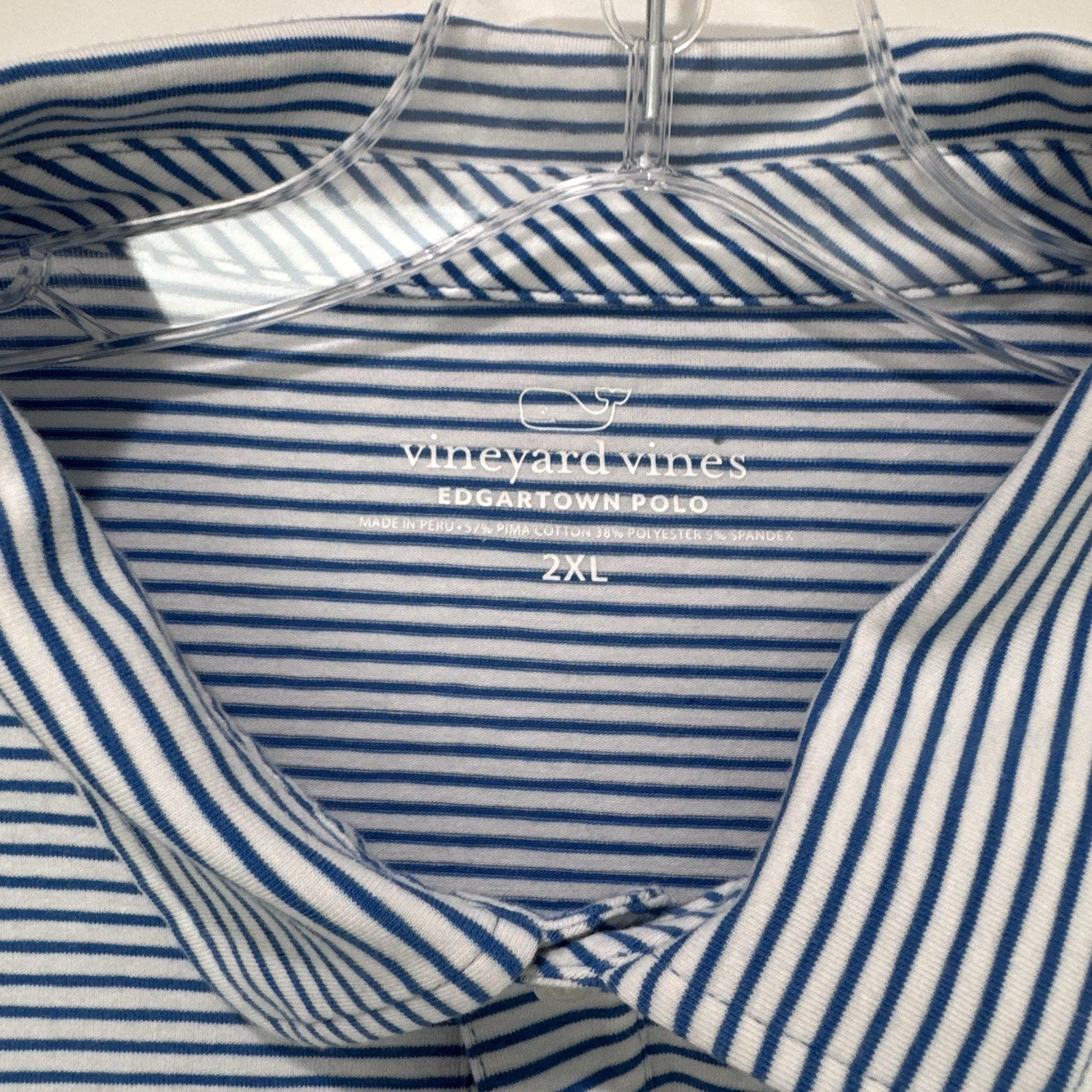 Vineyard Vines Edgartown Polo 2XL Blue White Striped Pima Cotton Stretch Shirt