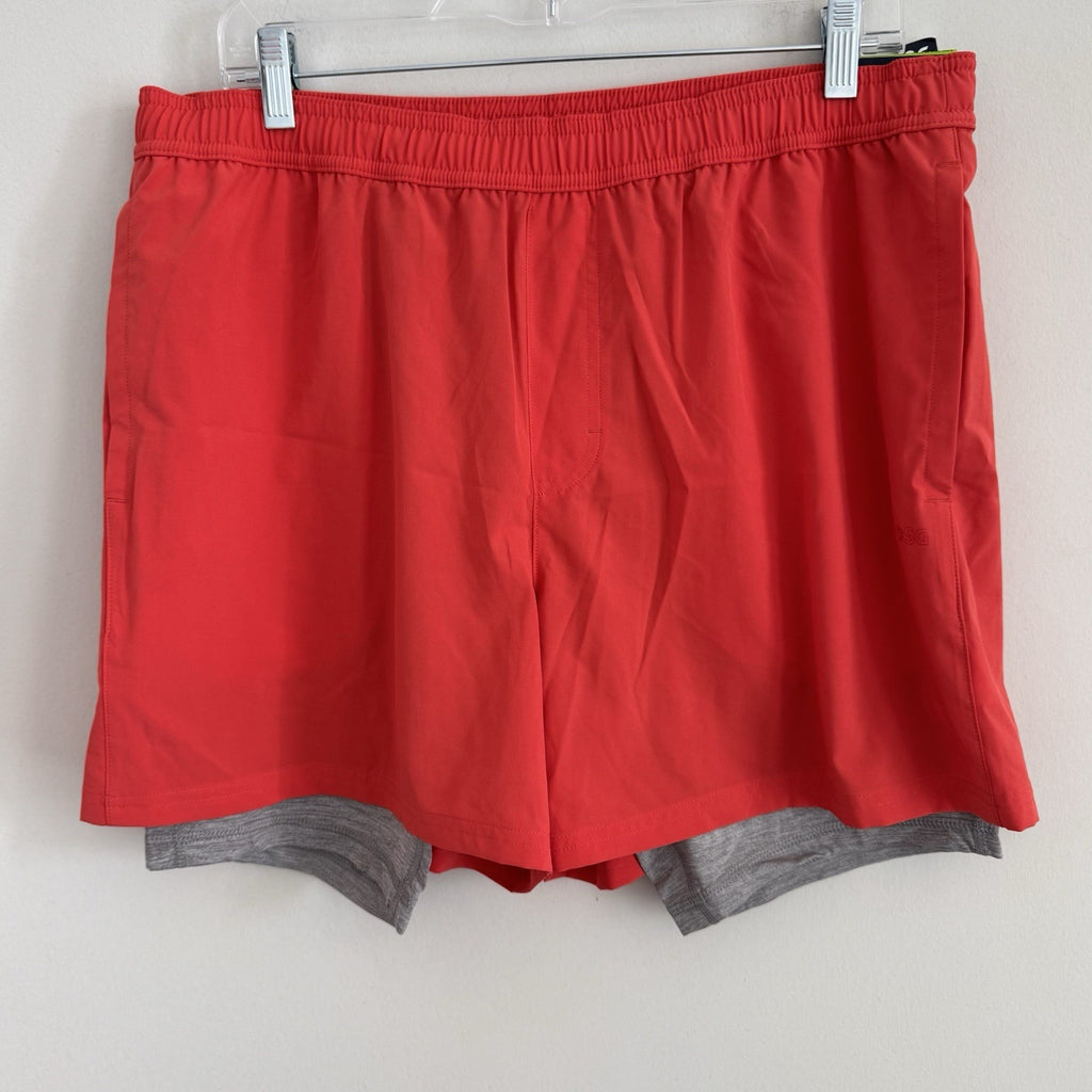 DSG Men's 2-in-1 Agility Shorts Red Sun Large Athletic Gym Workout Running NEW 