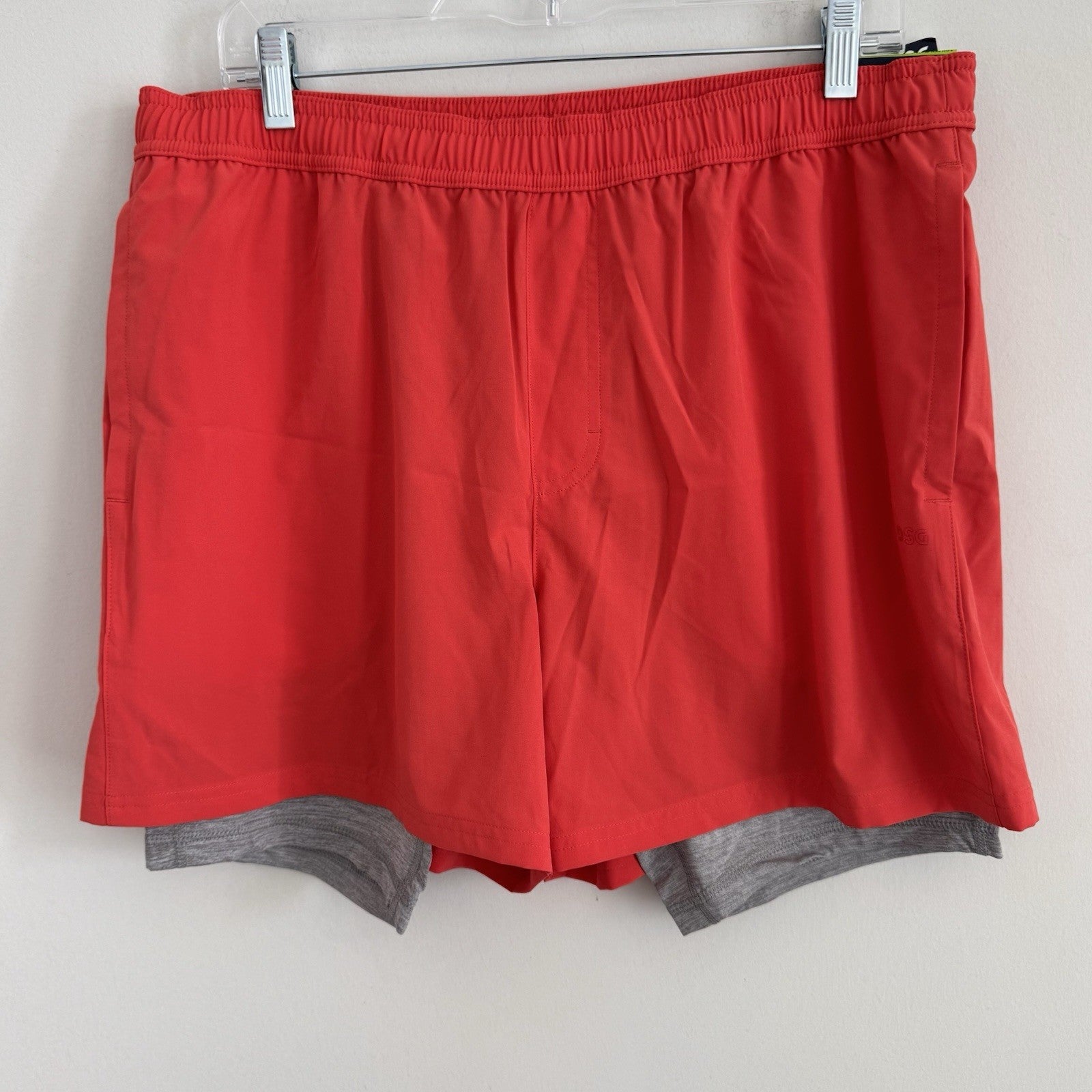 DSG Men's 2-in-1 Agility Shorts Red Sun Large Athletic Gym Workout Running NEW 