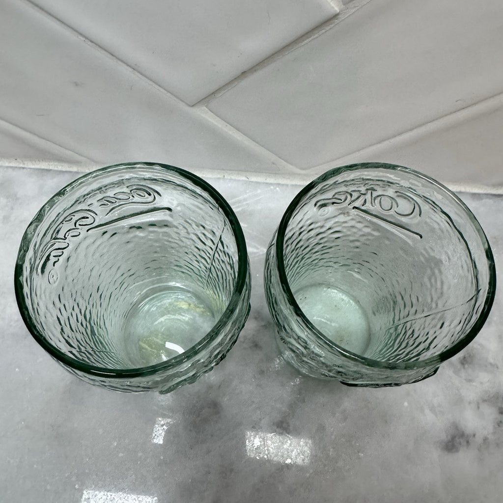 Vintage 4" Coca Cola Coke Embossed Pebbled Glasses - Set 2
