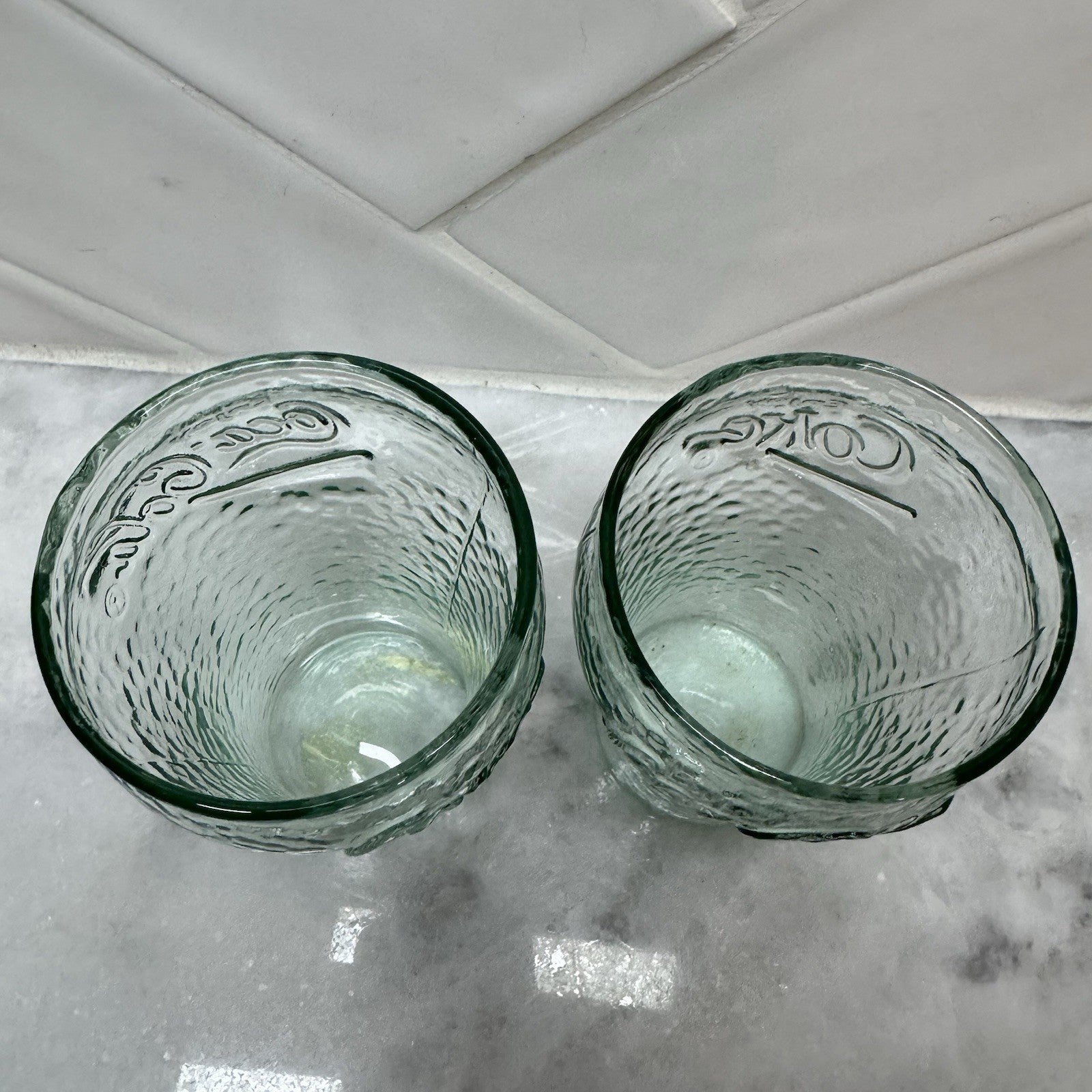 Vintage 4" Coca Cola Coke Embossed Pebbled Glasses - Set 2