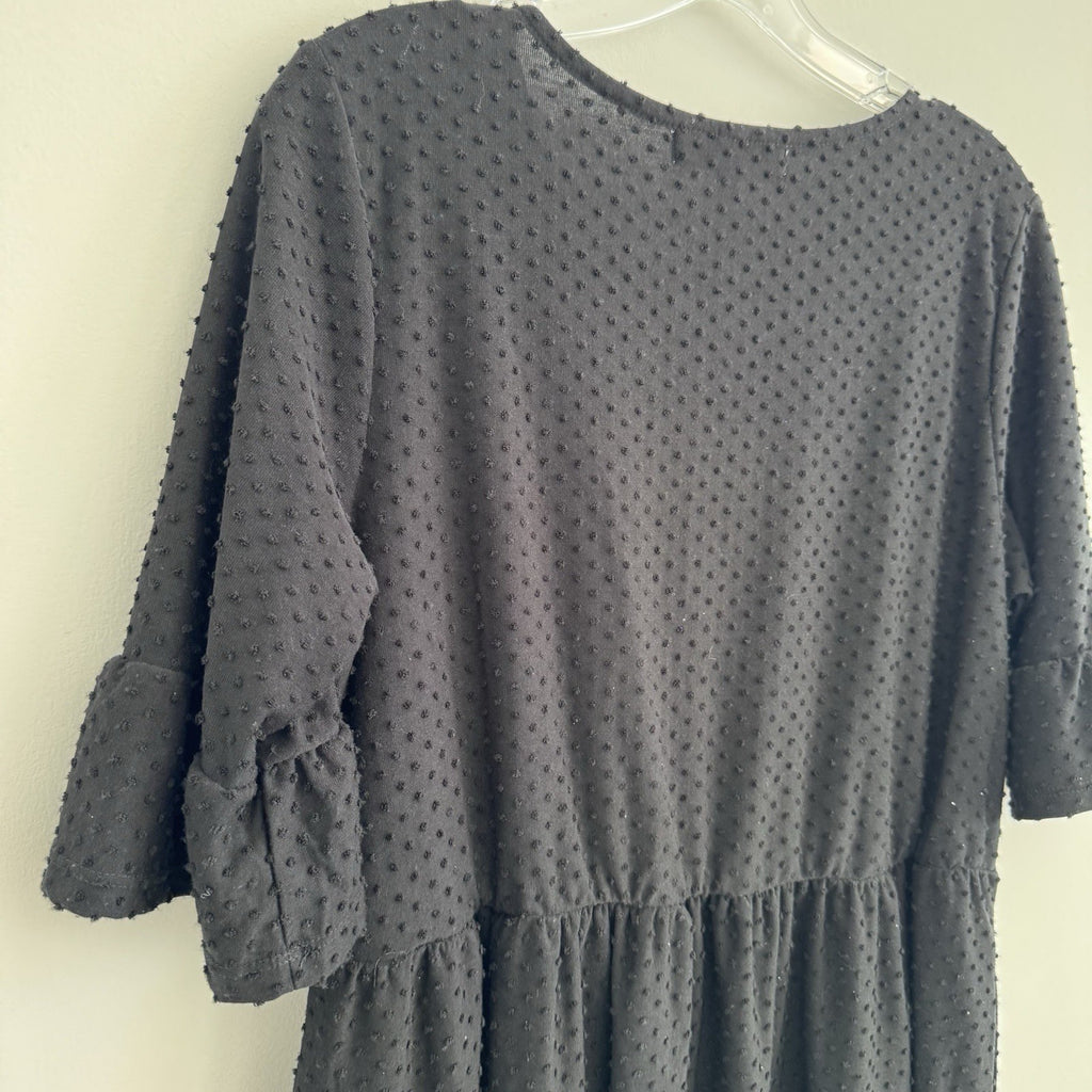 Harlow & Rose Petite Black Swiss Dot Dress PL NWT V Neck Midi