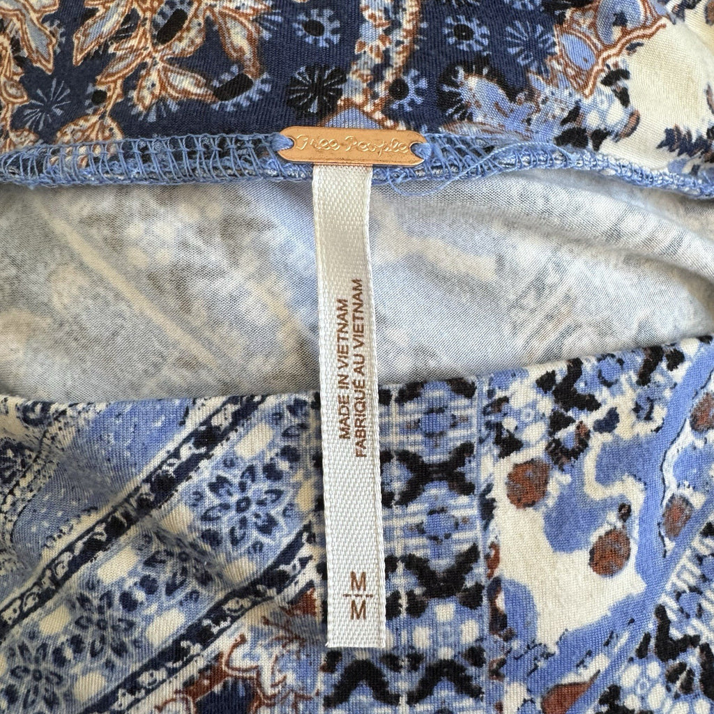 Free People Blue Patchwork Ruched Skirt Womens Medium Boho She’s Something Else