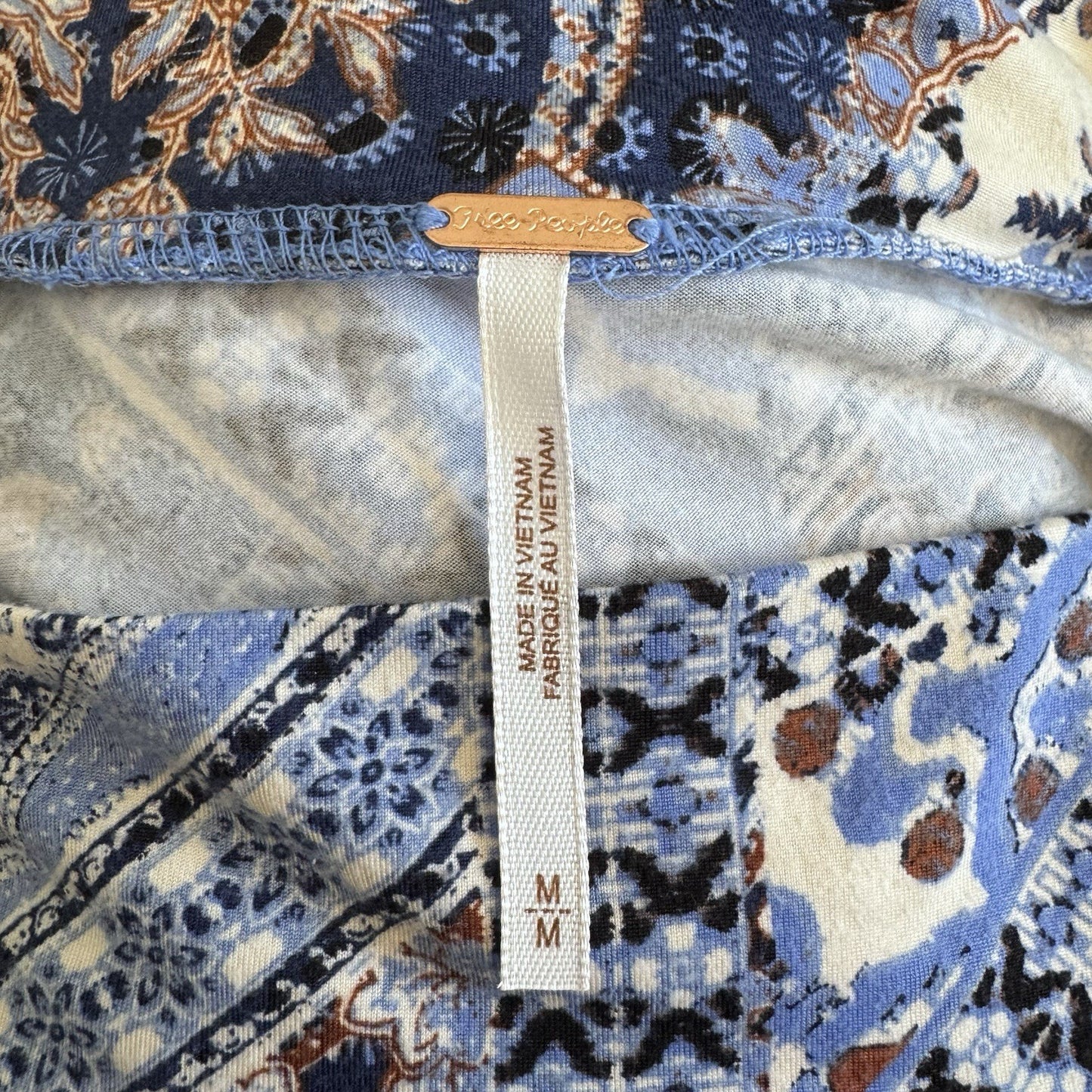 Free People Blue Patchwork Ruched Skirt Womens Medium Boho She’s Something Else