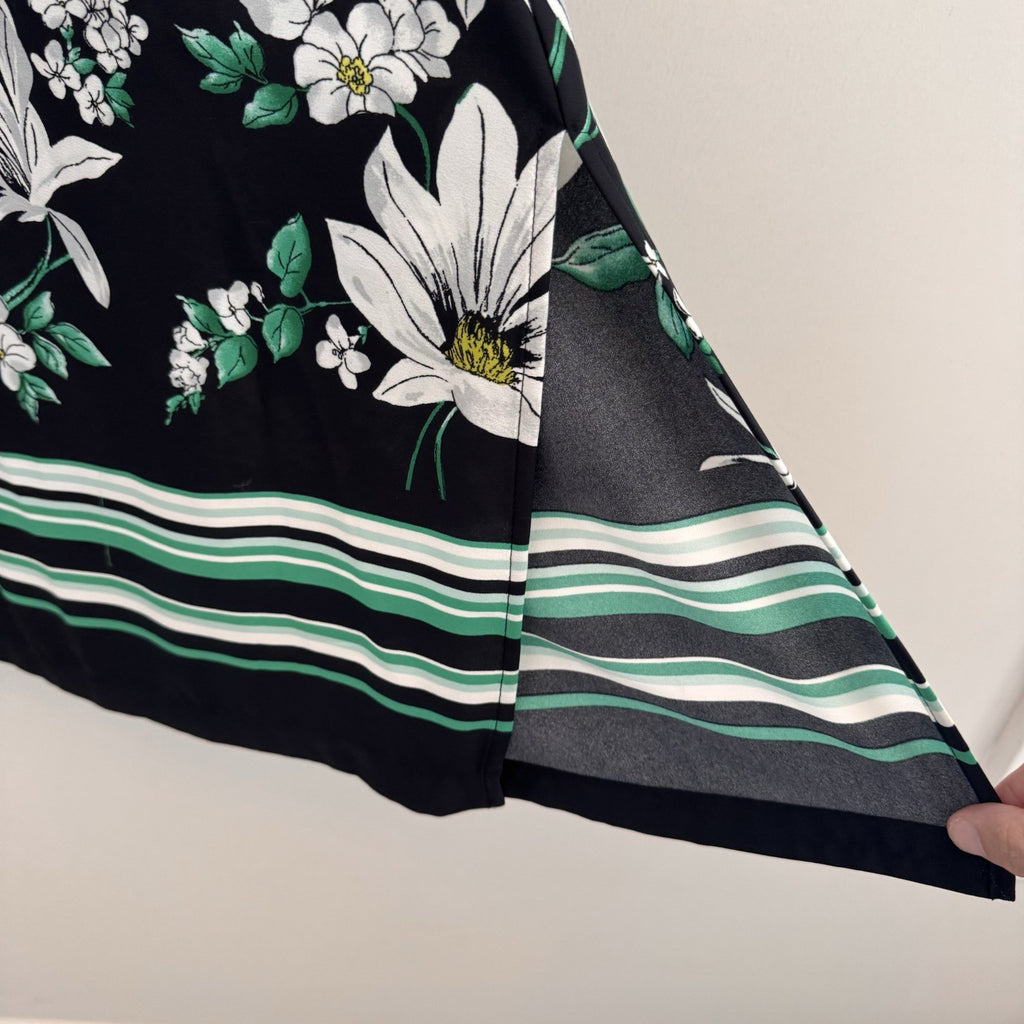 Jones New York NWT Medium Floral V-Neck Midi Dress Black Kelly Green Pockets