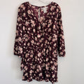 American Rag Cie Romper XL Burgundy Rose Floral Ruffle Hem Tie Front Pockets