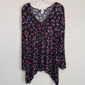 American Rag Floral Tunic Top 1X Black Pink Roses Boho Handkerchief Hem Women’s