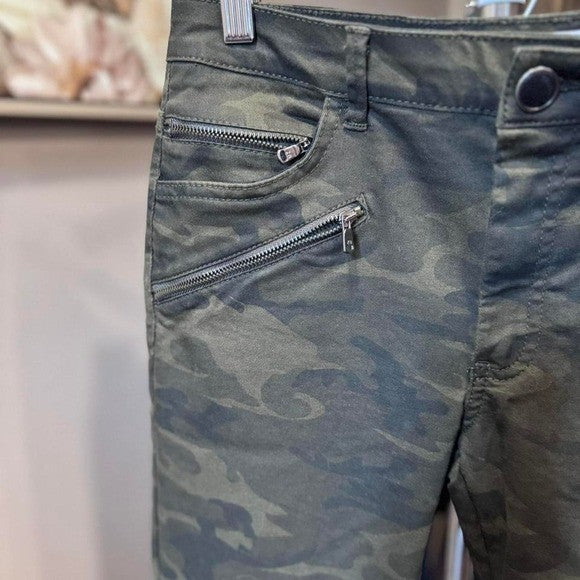 z1975 Zara Basic Skinny Moto Pants Women's Size 6 Camo Zippers
