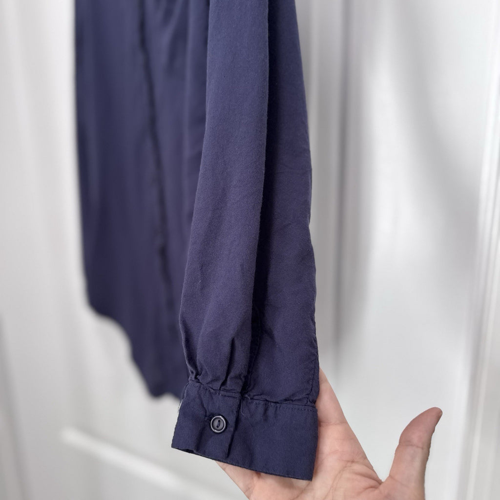 Y2K BODY CENTRAL Button Down Blouse Navy Blue Long Sleeve Top Medium