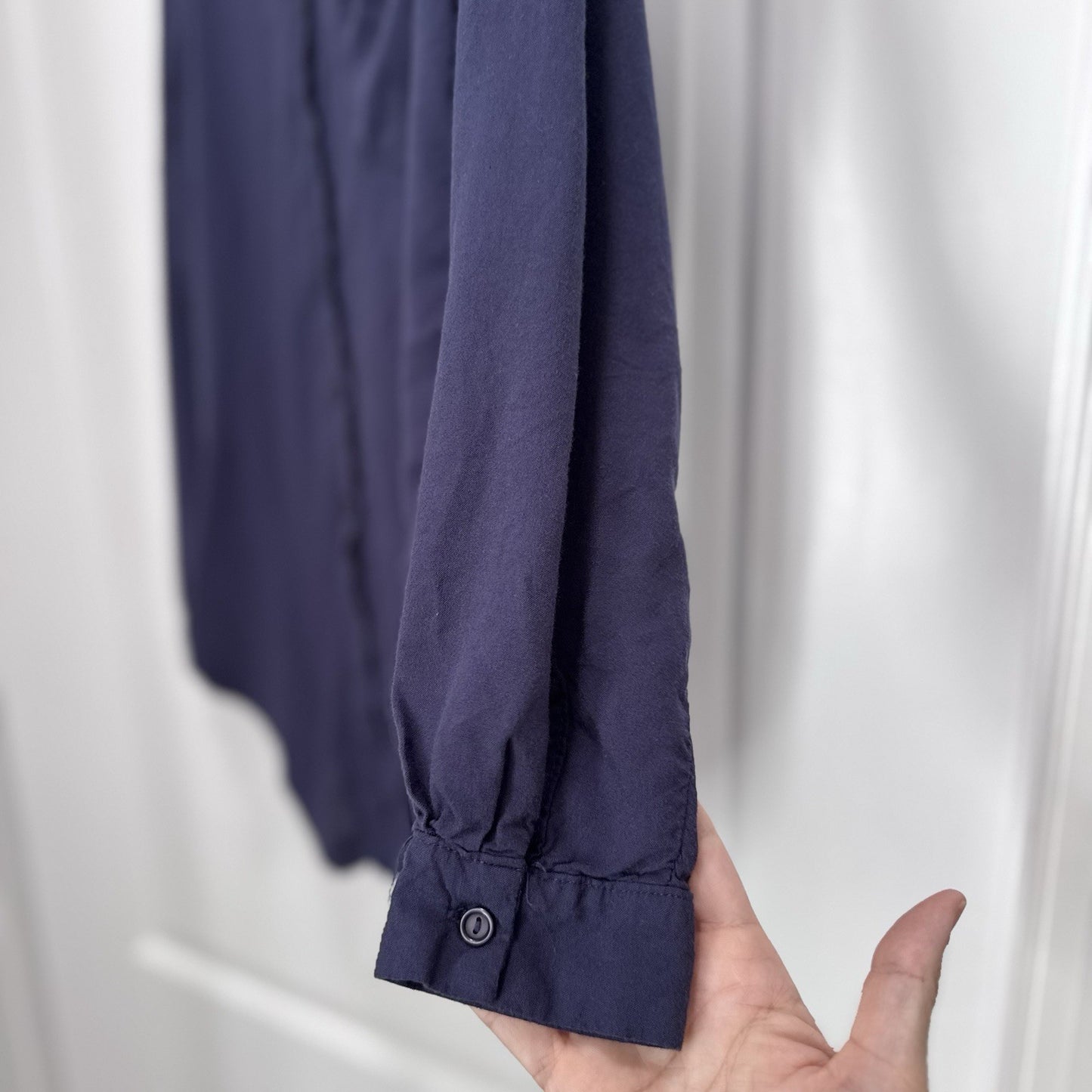 Y2K BODY CENTRAL Button Down Blouse Navy Blue Long Sleeve Top Medium