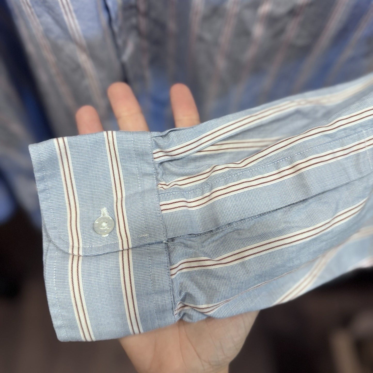 L.L.Bean Men’s 100% Cotton Striped Button-Down Shirt 17/34 Made In Hong Kong