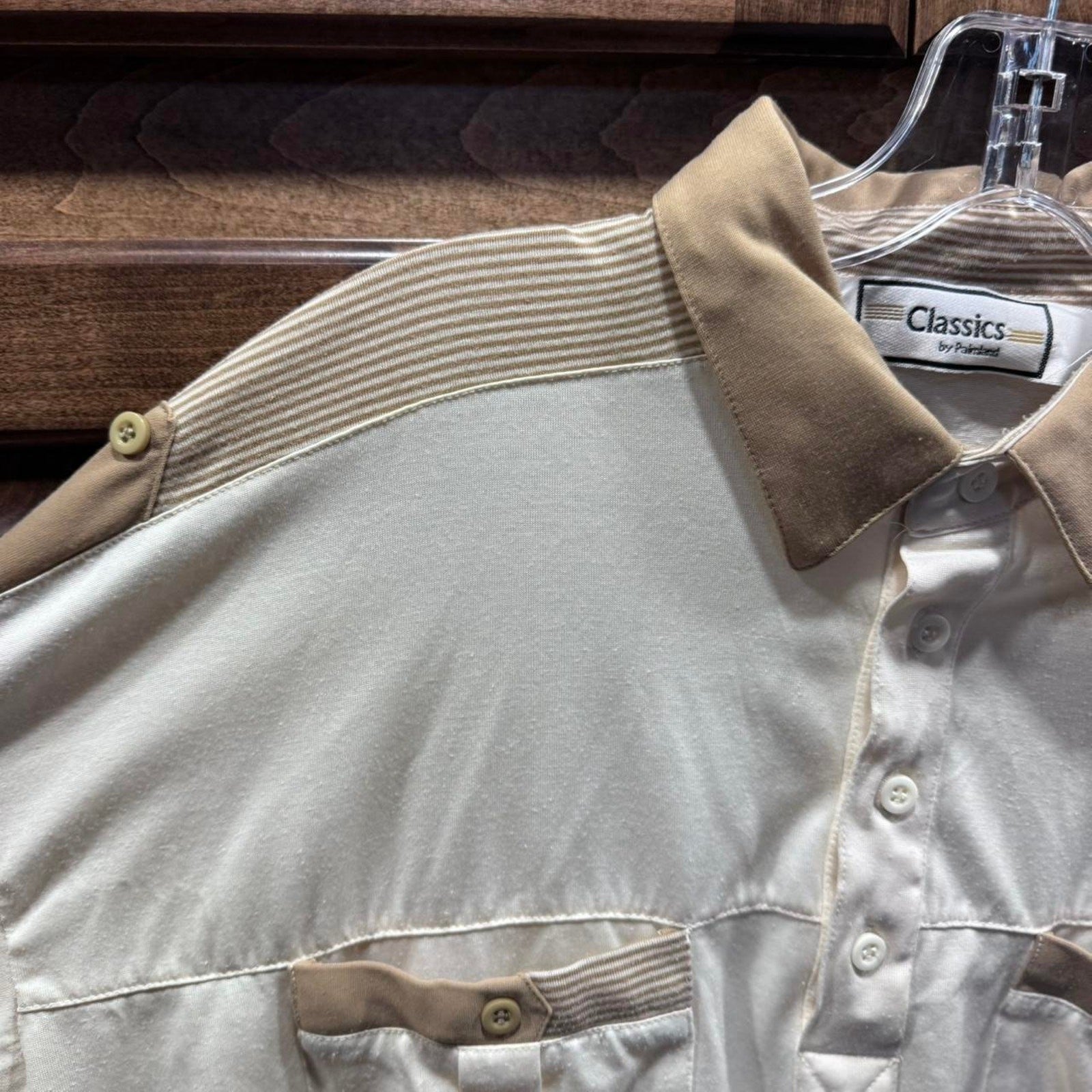Classics by Palmland Vintage 90s Streetwear Collared Cream Tan polo Size XL