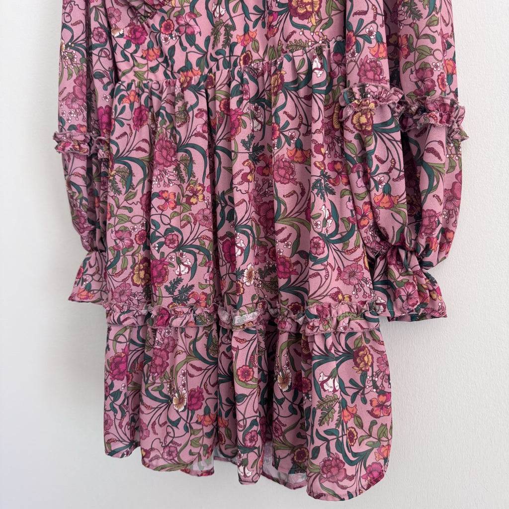 A Calin Flying Tomato Dress Womens Small Pink Floral Ruffle Boho Long Sleeve