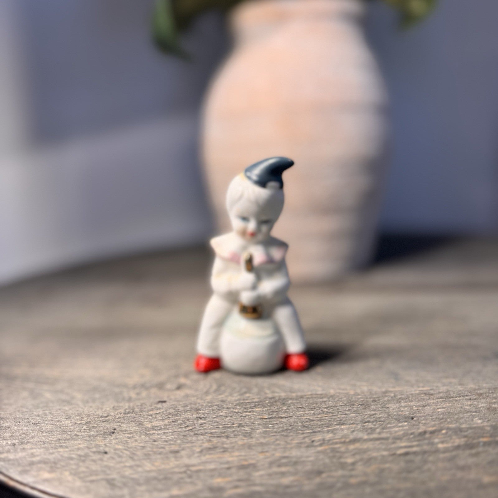 Vintage European Folk Art Doll & Miniature Porcelain Clown Figurine Trio Lot 6"