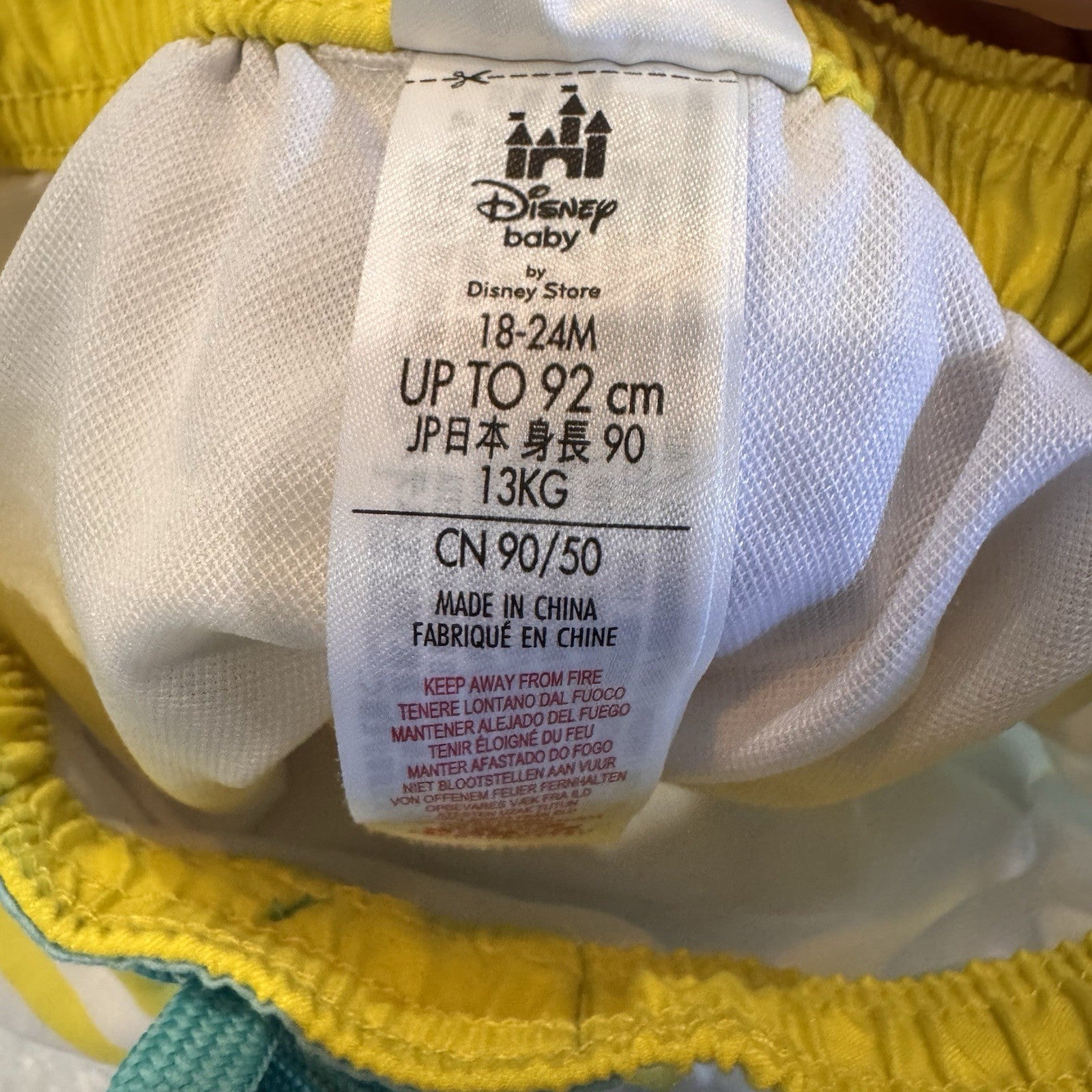 Disney Baby Mickey Mouse Swim Trunks 18-24M Yellow White Stripe Board Shorts L