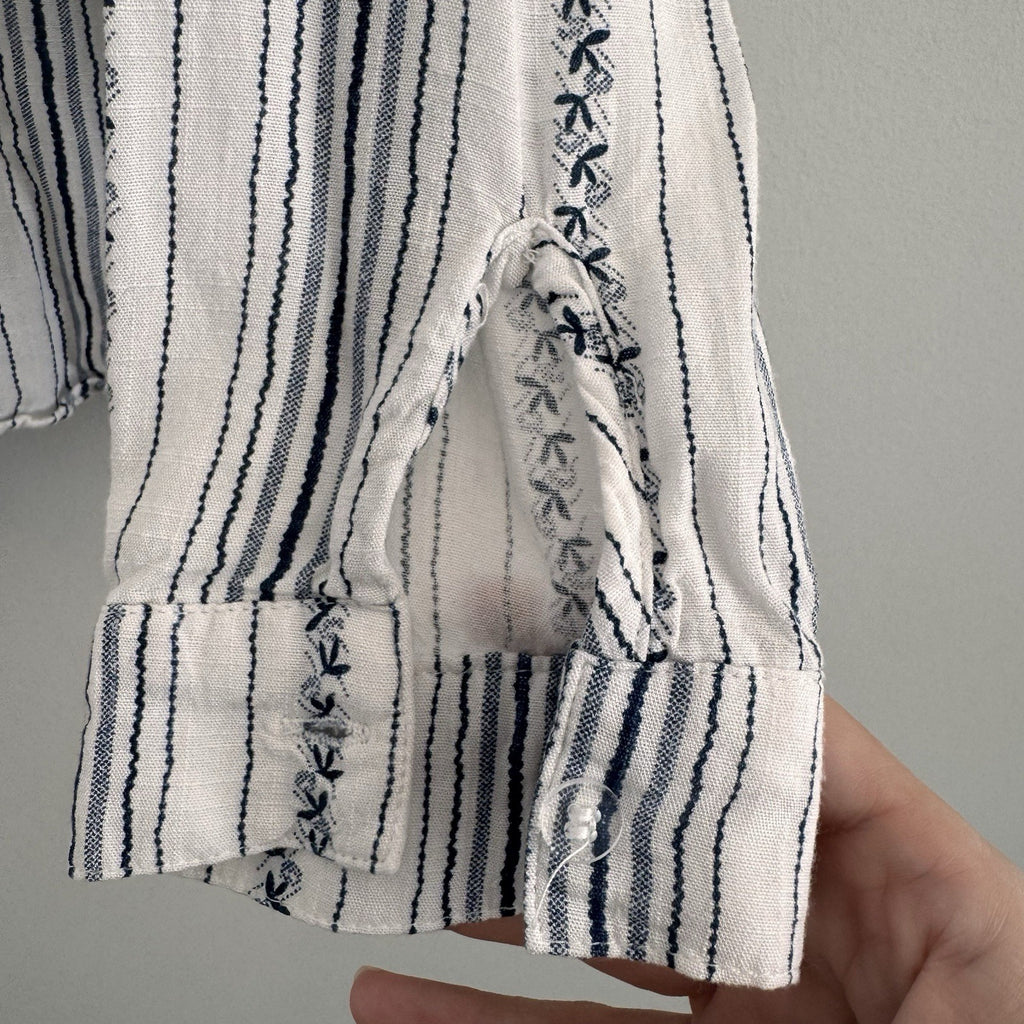 Altar'd State Cotton Linen Striped Button Down Shirt S White Blue Boho Women’s