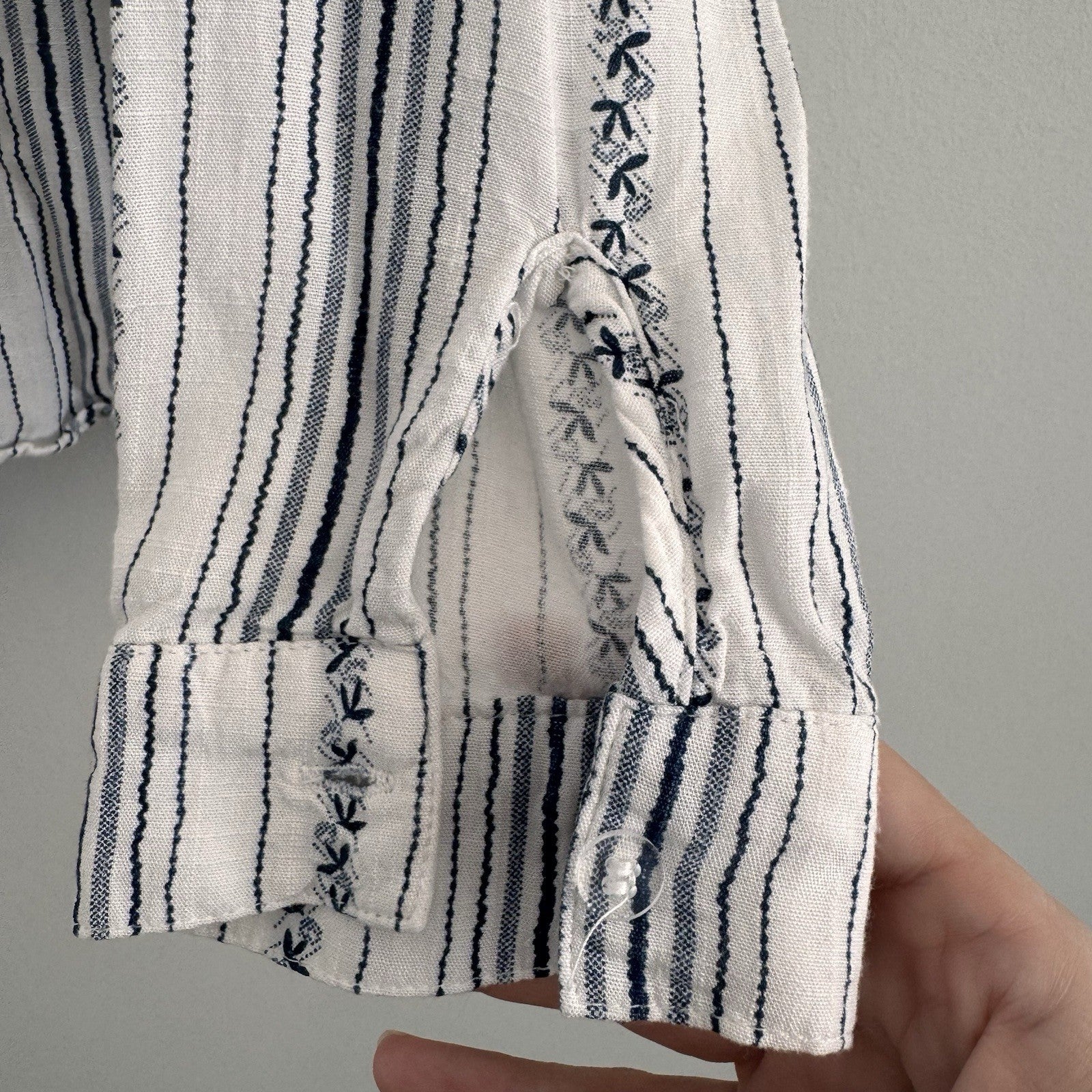 Altar'd State Cotton Linen Striped Button Down Shirt S White Blue Boho Women’s
