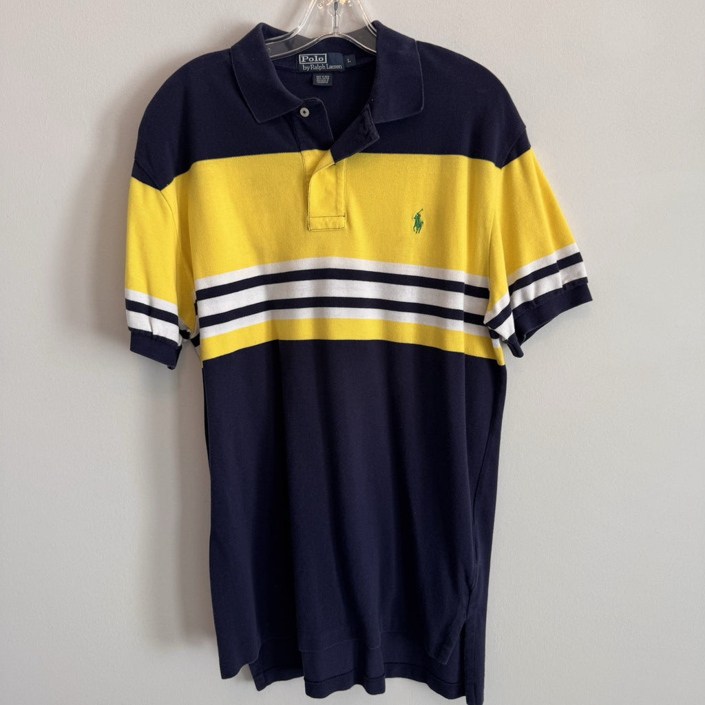 Polo Ralph Lauren Colorblock Polo Shirt Mens Large Yellow Blue Classic Fit 