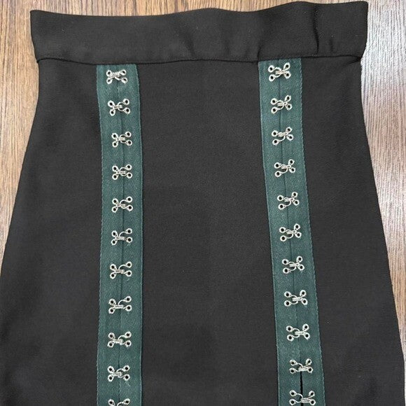 Wow Couture Black Bodycon Skirt - Hook & Eye Detail, Size M
