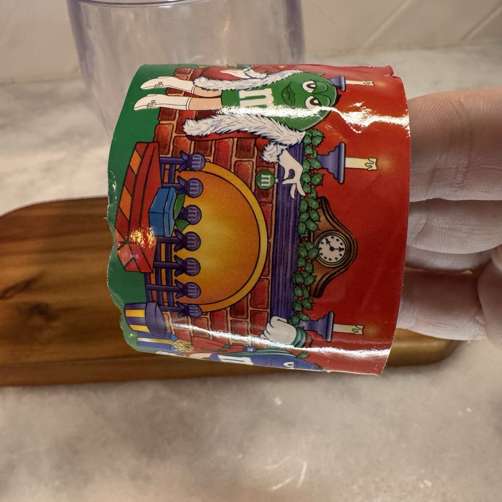 Vintage M&M's Christmas Light Up Fountain Cup Galerie Character Sticker 6"