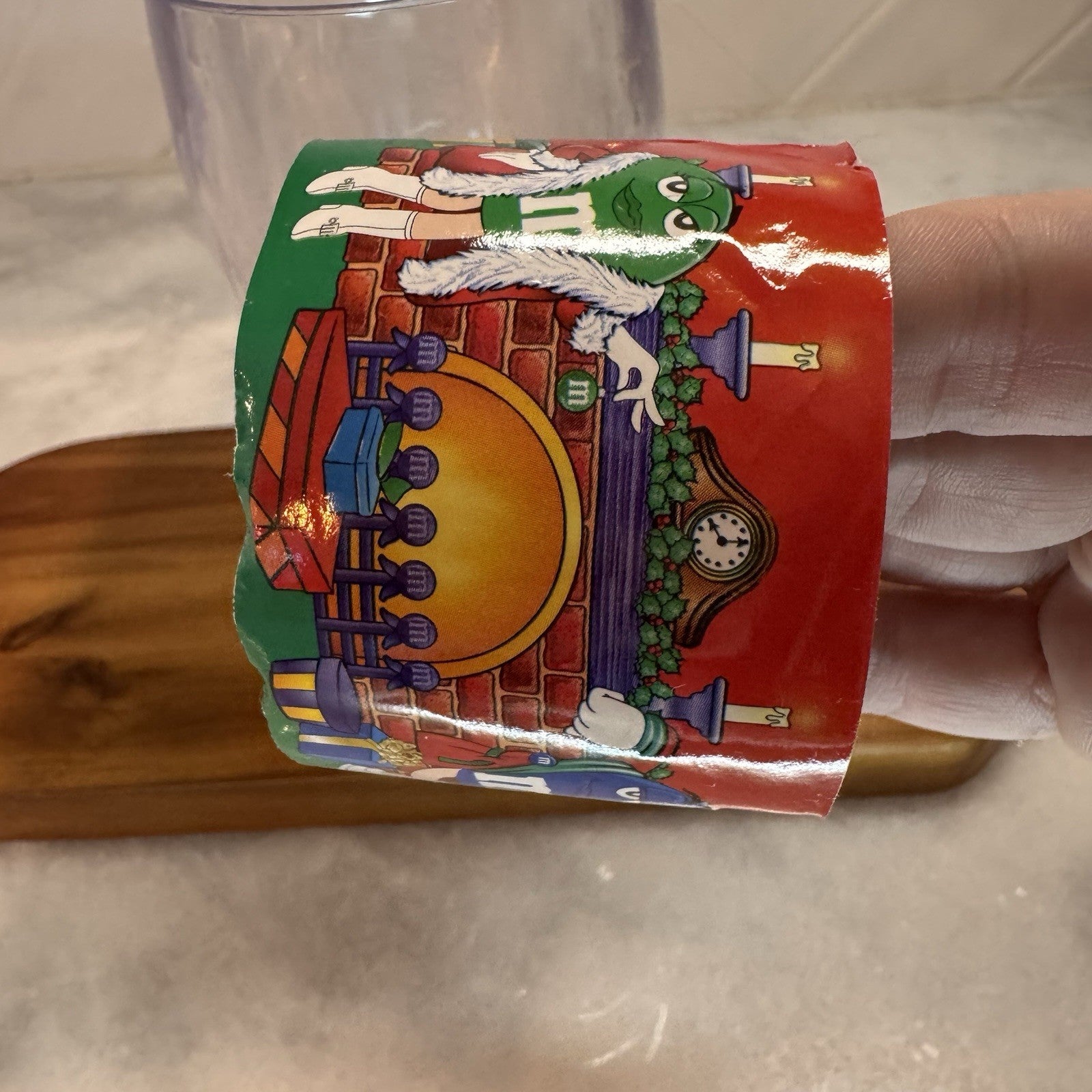 Vintage M&M's Christmas Light Up Fountain Cup Galerie Character Sticker 6"