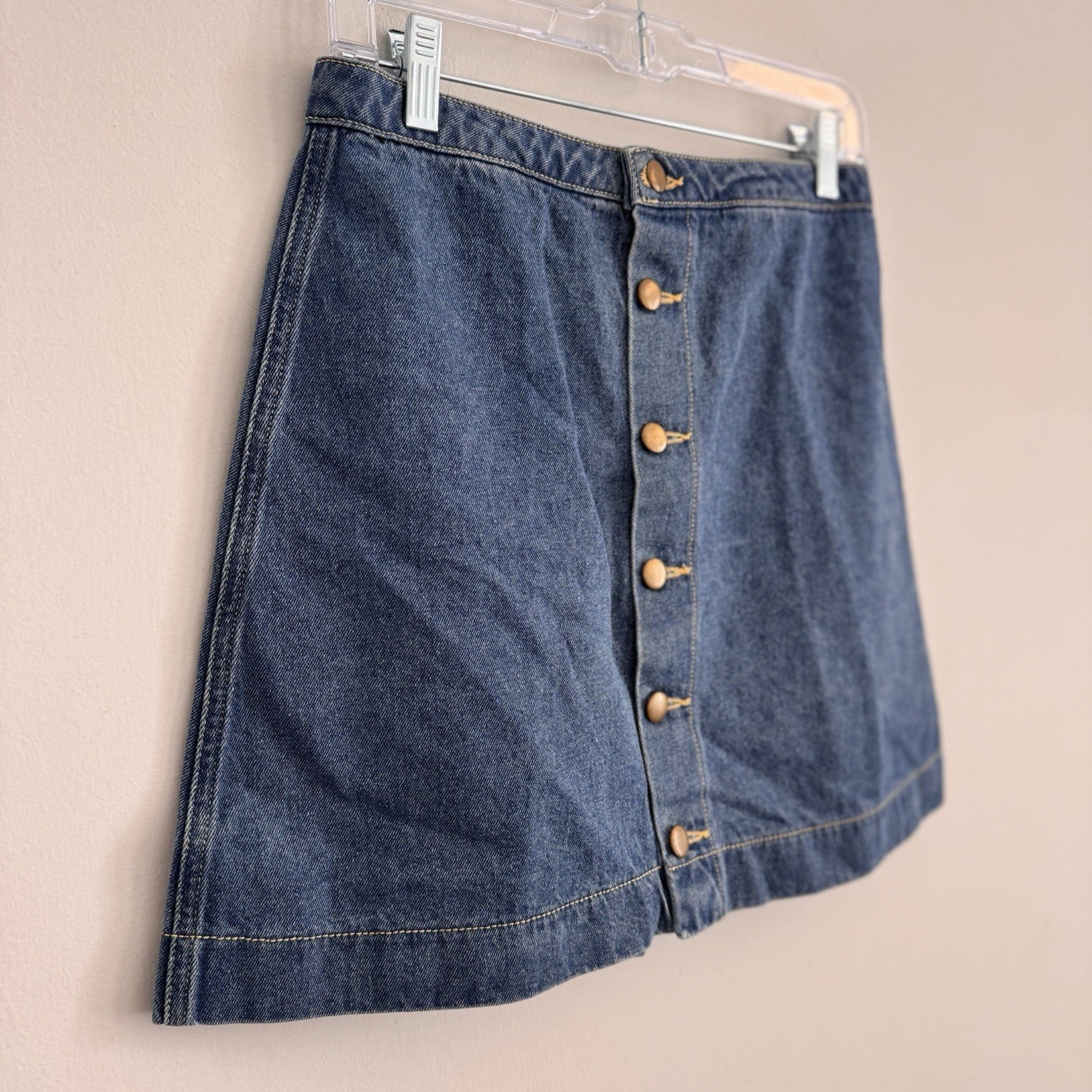 American Apparel Denim Mini Skirt Button Front Medium Stone Wash Indigo Blue M