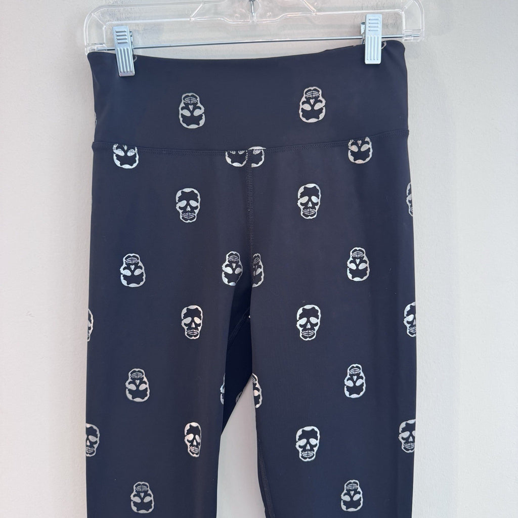Nanette Lepore Skull Print High Rise Leggings Women’s Medium Black Silver