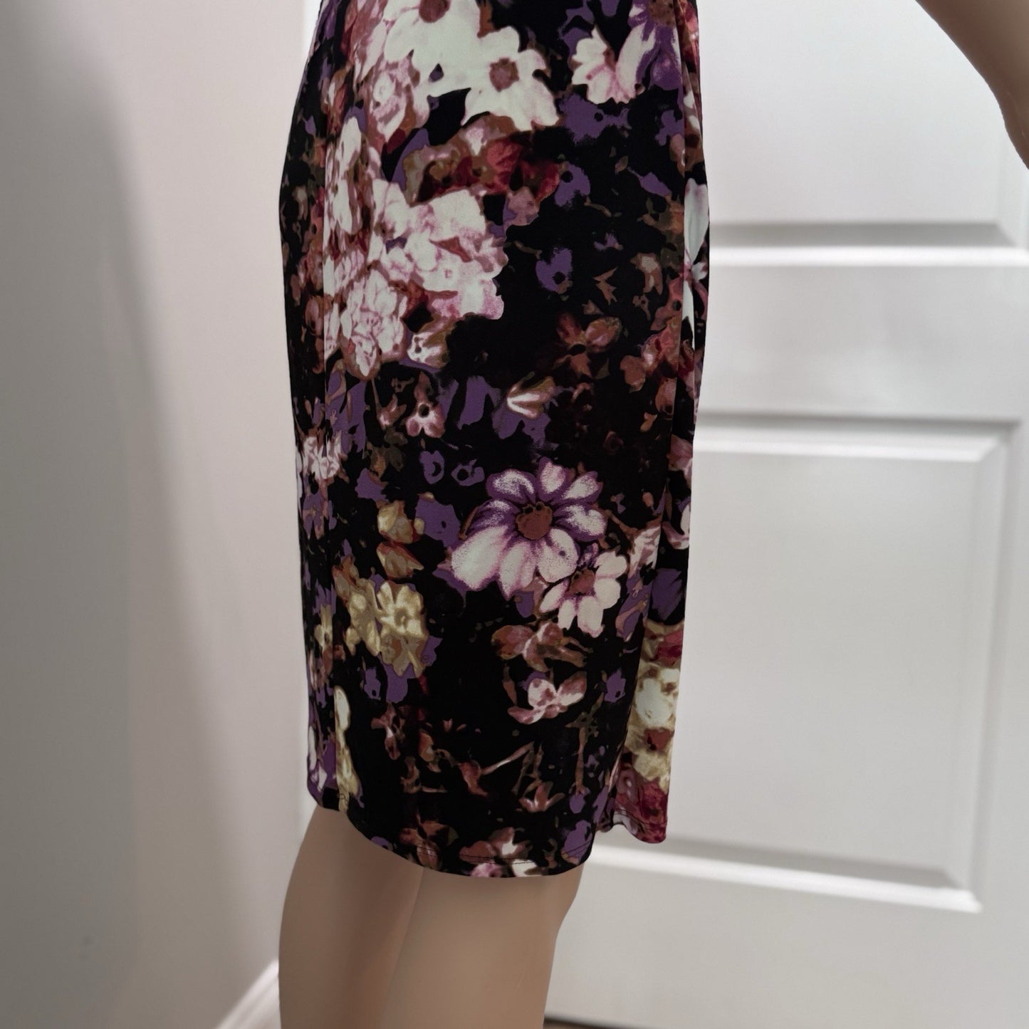 Lauren Ralph Lauren Floral Sheath Dress Size 4 RN41381 Black Pink Purple
