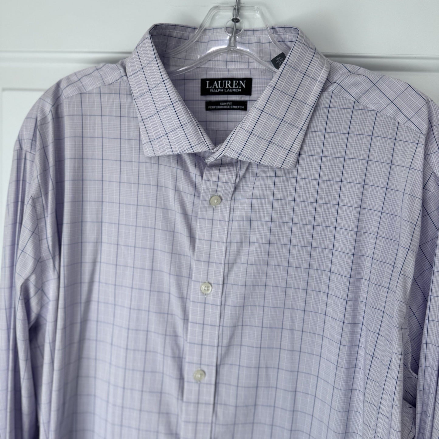 Lauren Ralph Lauren Women’s Slim Fit Dress Shirt SZ 18 Purple Check Stretch 2XL
