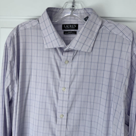 Lauren Ralph Lauren Women’s Slim Fit Dress Shirt SZ 18 Purple Check Stretch 2XL