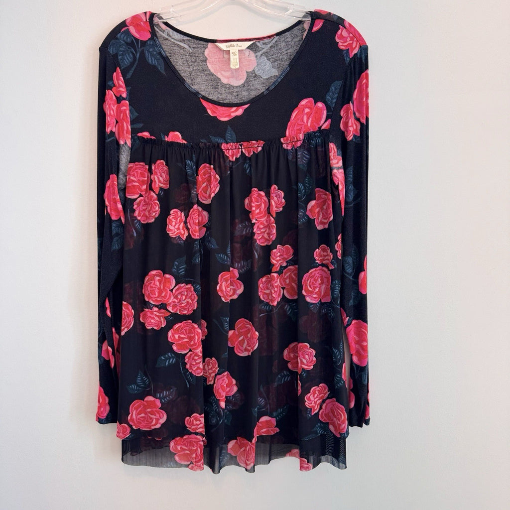 Matilda Jane XS Black Floral Babydoll Tunic Dress Mesh Roses Modal Jersey Soft