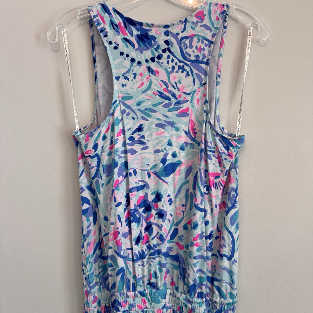 Lilly Pulitzer Donna Jumpsuit Small S Blue Pink Paisley Knit Sleeveless V-Neck
