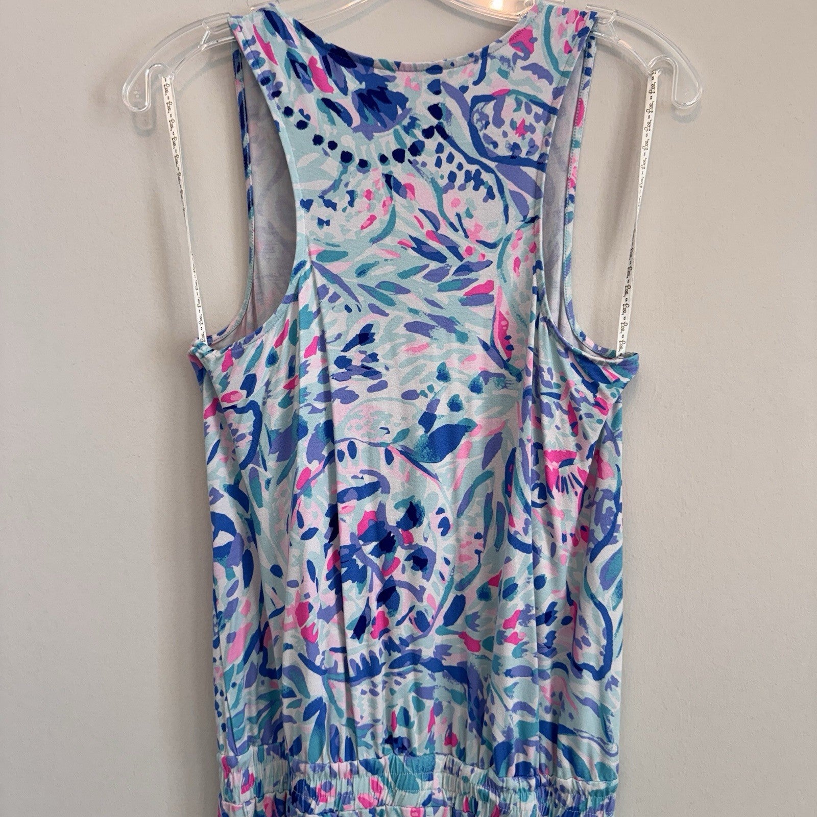 Lilly Pulitzer Donna Jumpsuit Small S Blue Pink Paisley Knit Sleeveless V-Neck