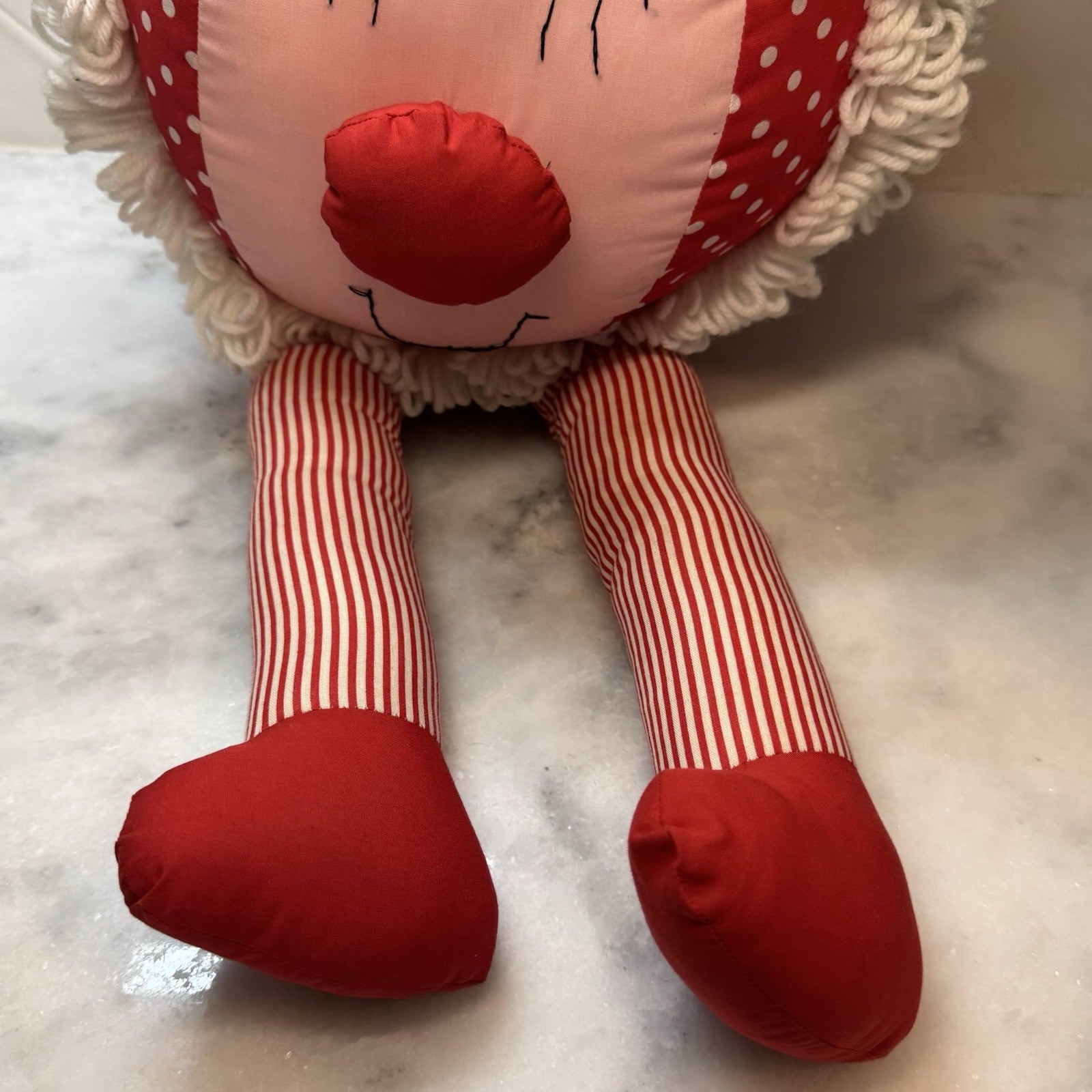 Vintage Christmas Elf Rag Doll Plush Red Polka Dot Shelf Sitter Decor Roly Poly