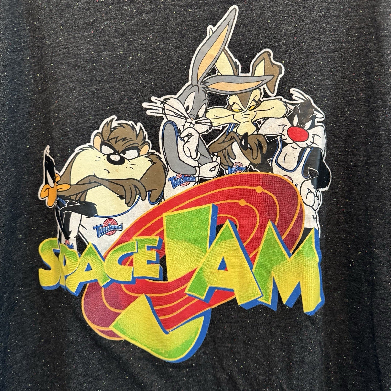 Space Jam Shirt XL Black Confetti Short Sleeve Basketball Looney TuneSquad Mens