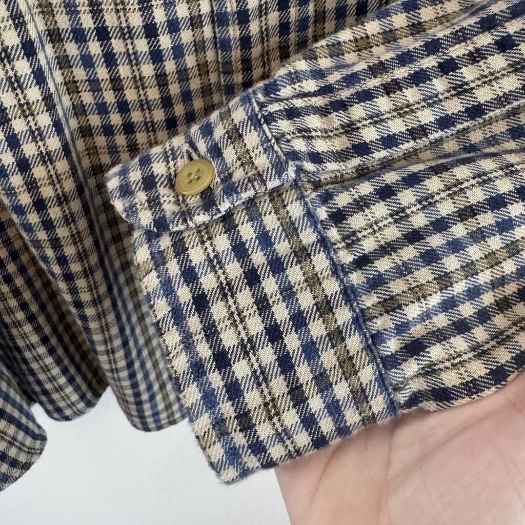 Abercrombie & Fitch XL Plaid Button Up Shirt Blue Beige Cotton Flannel