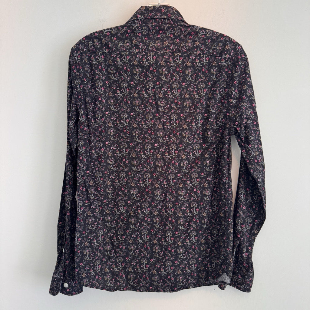 Express Mens M Extra Slim Fit Floral Button Up Shirt Stretch Cotton Black